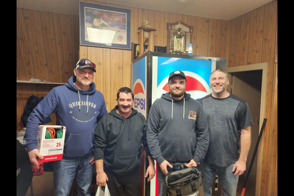 The Buchanan Bonspiel champions, taking first place in the first event, from left, were: Third Rob Zuravloff, Lead Danny Wasyliw, Skip Brandon Zuravloff and Second Mark McTavish.