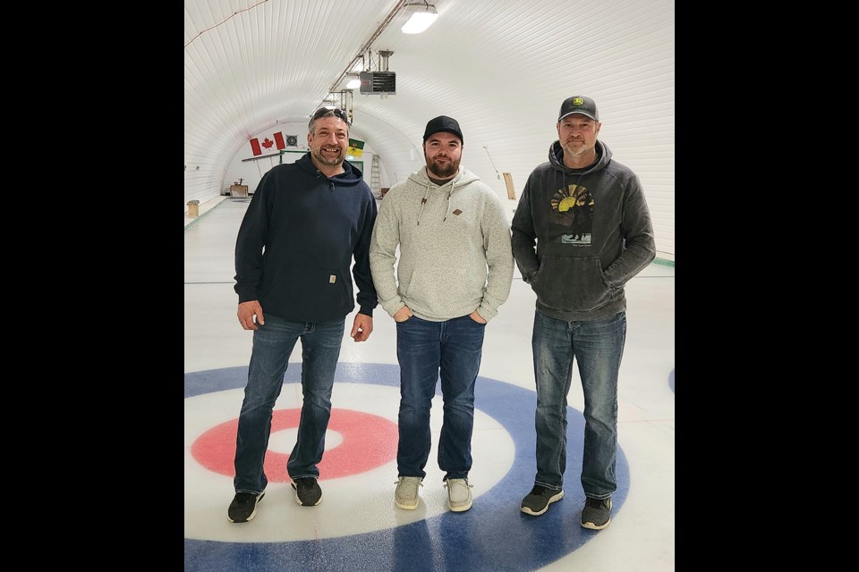 Members of the first-place rink from Buchanan/Canora in the first event of the Buchanan Open Bonspiel, from left, were: Darren, Brandon and Rob Zuravloff. Unavailable for the photo was Dawson Zuravloff. 