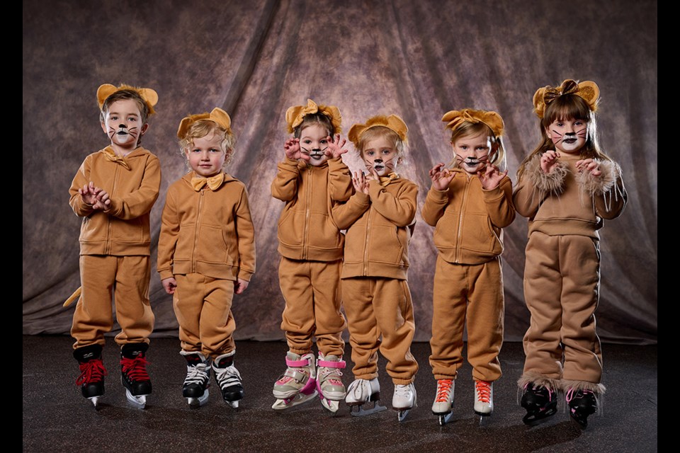These cute little cats skating in their costumes from The Lion King, from left, were: Brooks Nykolaishen, Bennett Anderson, Piper Sleeva, Grace Giesbrecht, Natalie Sorestad and Samantha MacPherson. 