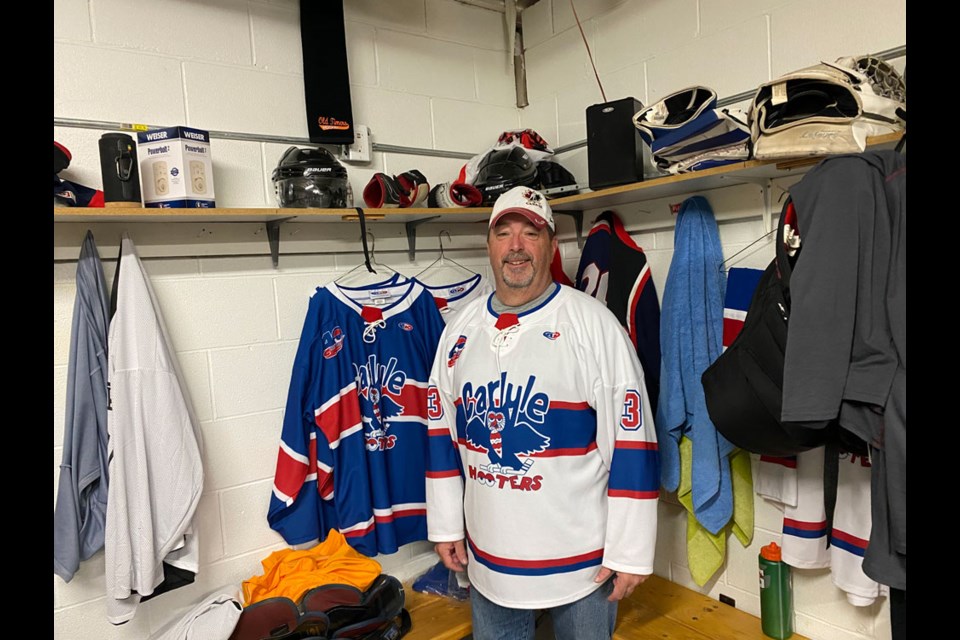 Pictured is longtime Carlyle Hooter Brian Isleifson. 

2) The 1991-1992 Carlyle Hooter Hockey team. Back row, from left, Wade Macknack, Clint Renwick, Tracy David, Mike Lamarche, Brian Isleifson, Jayson Fenwick, Dale Valentine and GM Bryan Brown. Front row Gord Haywood, Jim Chyzk, Craig Rogers, Brad Luyten, Kevin Sich. Missing are and Murray Brown, Mickey Pylatuik, Aaron MacDonald and Neil Brown.     

Photo by Gord Paulley  