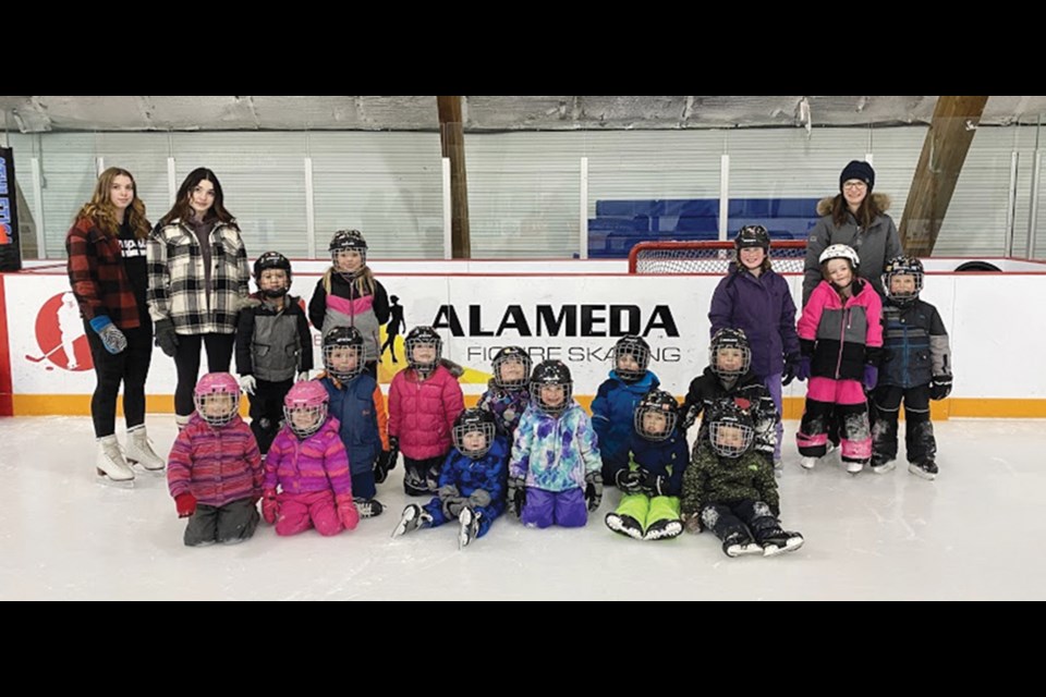 Alameda's figure skaters are, back row, Haley, Addison, Leon, Hadley, Brynna, Morgan, Stacey and Marshall. 
Middle row, Vernon, Berklee, Olivia, Benson and Hudson.
Front row, Adalynn, Sage, Bauer, Brynna, Jack and Ryker.
Missing are Adalynn, Gunnar, Atlee and Madeline