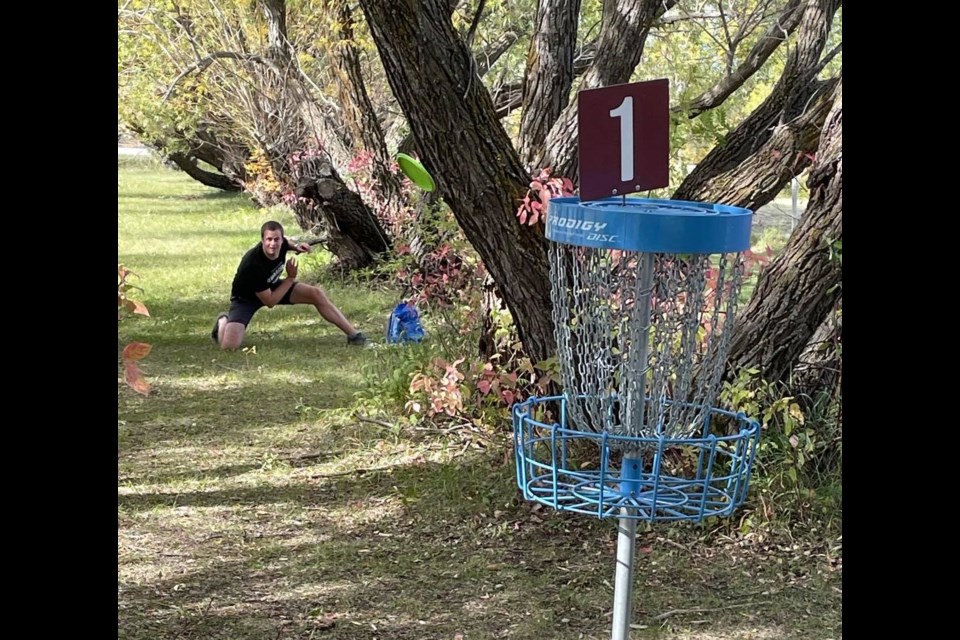 Disc golfers played three rounds on the 12 basket course.