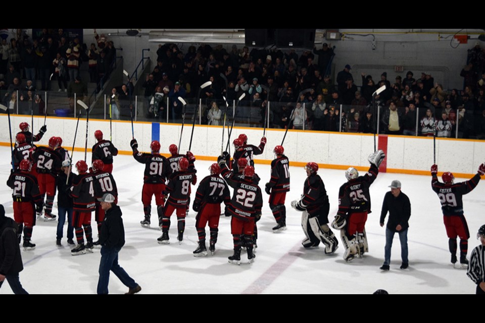 On March 15, the Canora Cobras saluted their dedicated fans after the team finished off a stirring comeback with a 4-3 win in the fifth and deciding game over the Swan Valley Axemen to advance to the SEHL final.