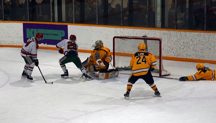 Logan Foster of the Cobras scored what turned out to be the game winning goal against Theodore on Feb. 3 with a nice deke around the Buffalos goalie late in the first period.