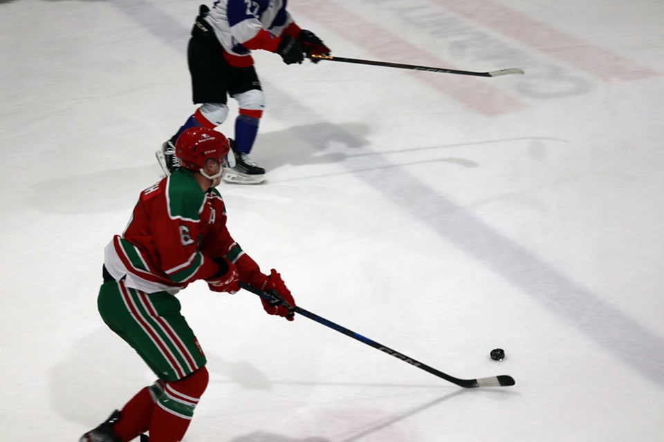 Vaughn Wilgosh of Canora eluded a Cote defender and set up a scoring chance for the Cobras. 