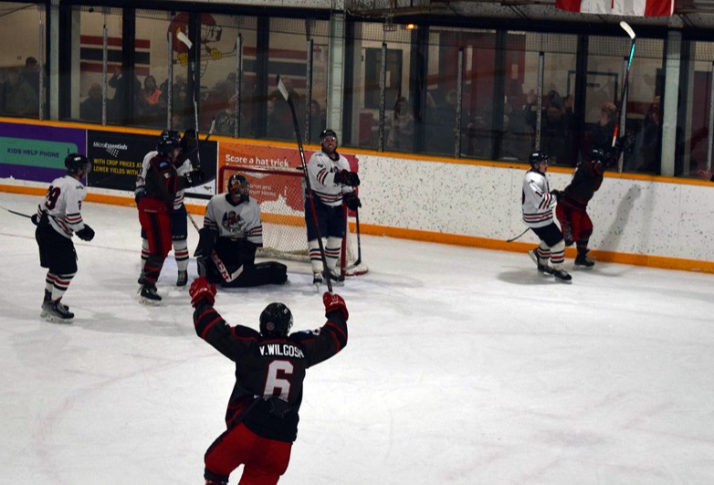 Canora had what seemed like constant pressure on the Axemen late in the game, and celebrated after scoring one of their six goals in the third period.