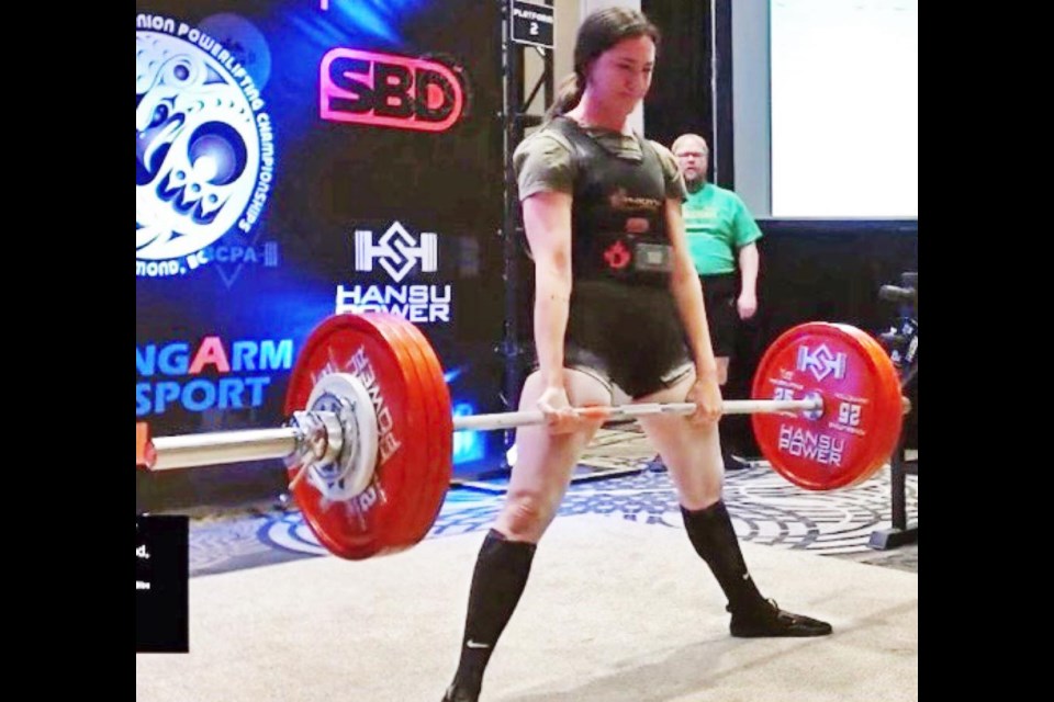 Weyburn powerlifter Charlene Cossar is shown making her deadlift of 187.5 kg.