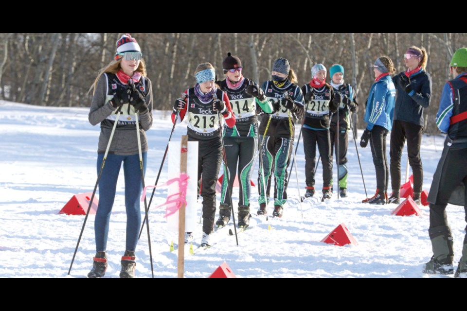 Youth line up to start their races at the Sask. Cup provincial cross-country ski races, hosted by the Carlton Trail Ski Club on Jan. 16 at the Dixon Ski Trails.