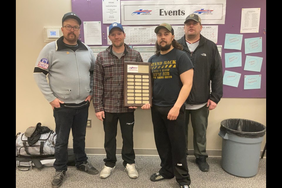 The Men’s Spiel Champs. From left are skip Jamey Jordison, third Kurt Dixon, second Shylo Jordison and lead Ryan Howe.