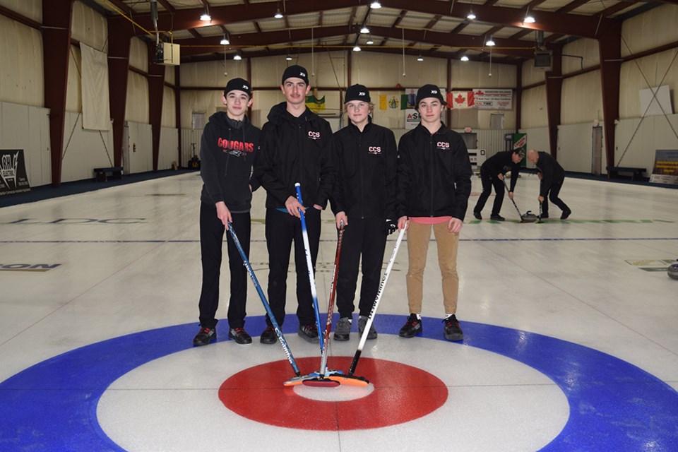 The rink made up of Canora Composite School Grade 9 students that won the B event of the Town & Country Bonspiel on Jan. 28, from left, were: Jordan Zbitniff (skip), Owen Ostafie (third), Josh Prychak (second) and Jackson Palagian (lead).