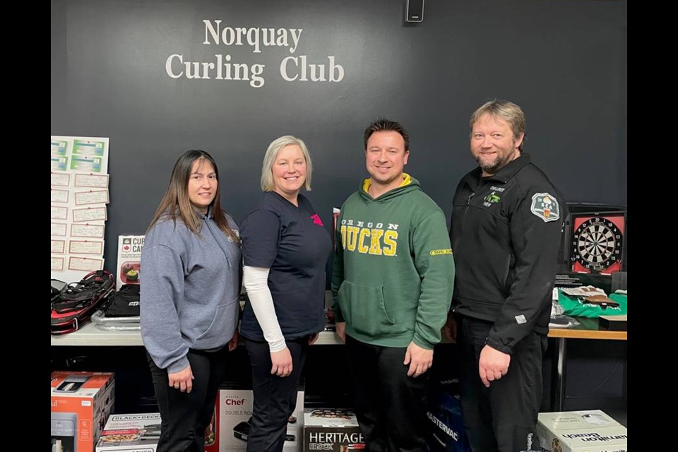 Norquay Open Bonspiel first event winners, from left, were: Rebecca Konowalchuk (lead), Rubieann Kluke (second), Evan Rostotski (third), and Ken Newell (Skip)