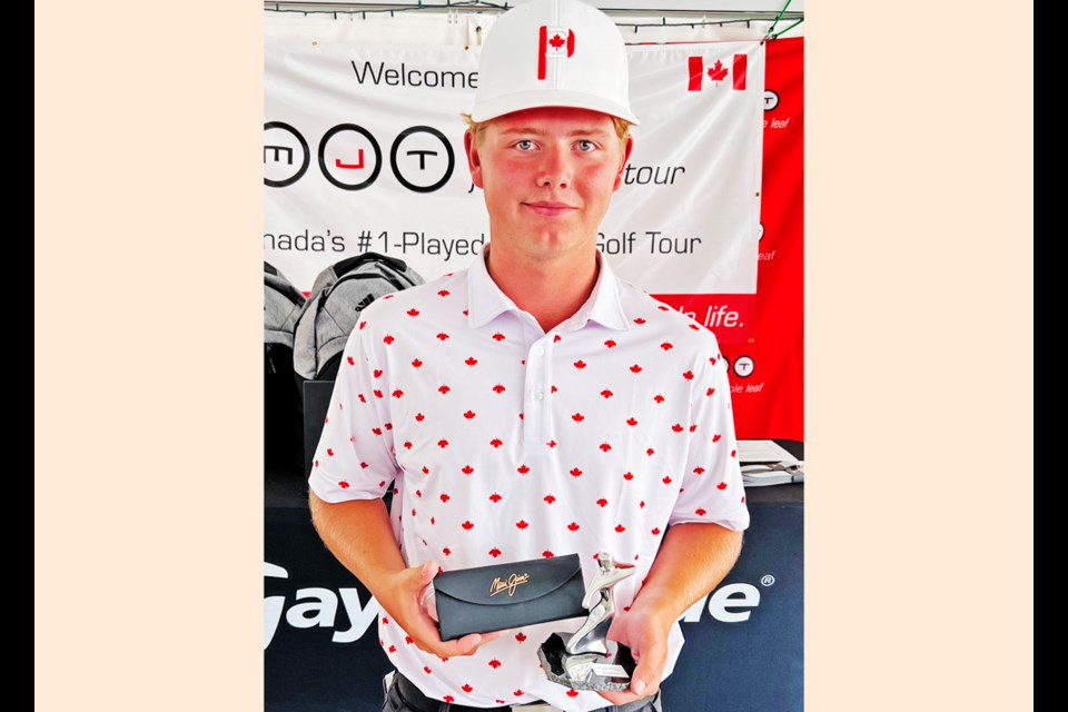 Darien Herlick of Weyburn is shown with the trophy for winning his second MJT title of the 2022 season.