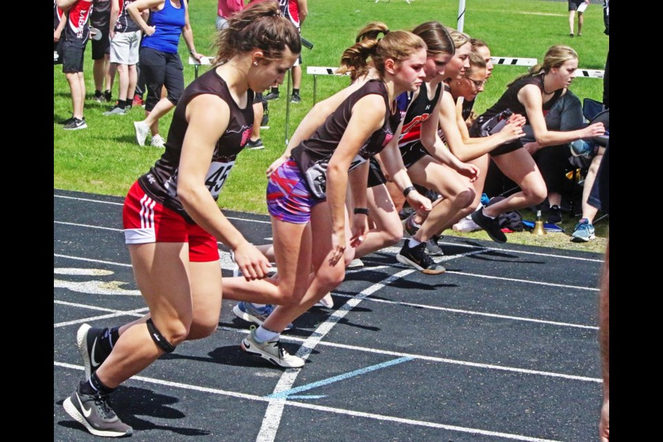 Junior girls set off from the start line for the 1500m race, and WCS runner Autumn Vilcu went on to win first place in this race; she also placed first in the 800m race and second in the 400m race