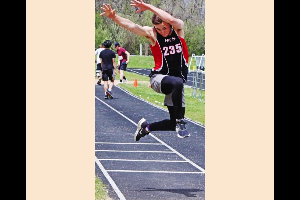 Jyler Goebel of the Weyburn Comp made his first attempt in the triple jump; he placed fifth overall, and had a first-place finish in the 3000m race