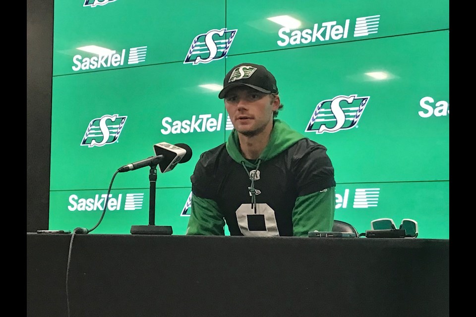 Roughriders Quarterback Jake Dolegala following the walk thru Saturday.