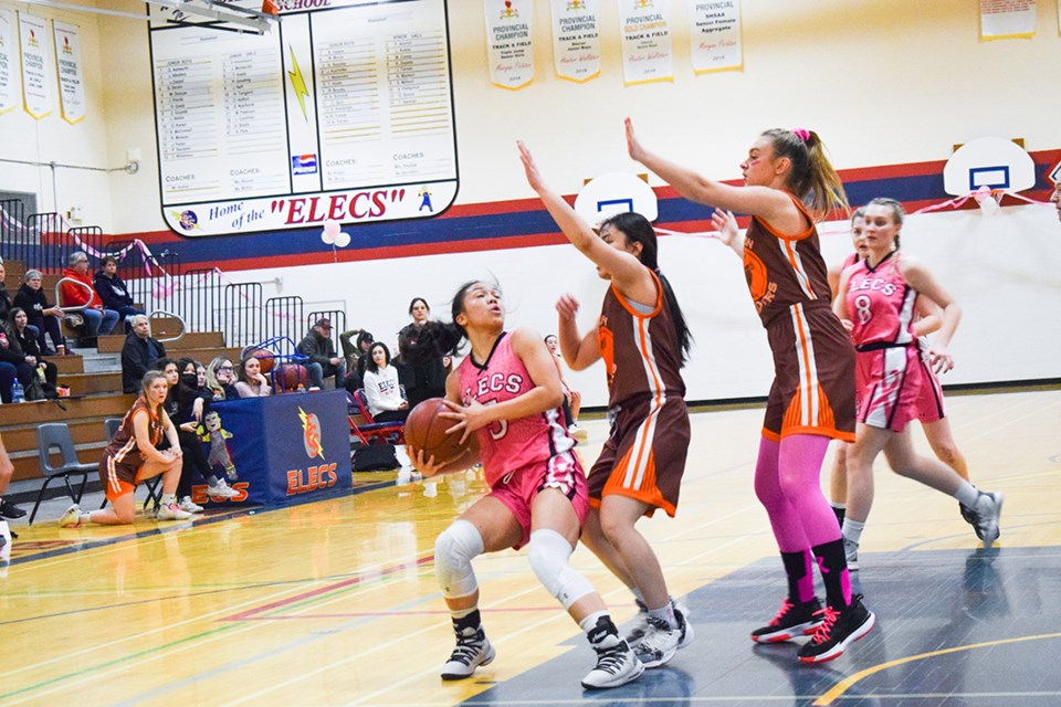 Marianne Cornia looks for a way around a Yorkton defender. 