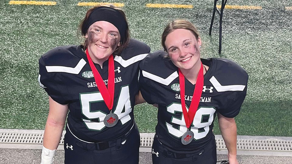 Hannah Mercer and Hailey Tangjerd won silver for Team Saskatchewan at an under-18 female football tournament in Regina. 