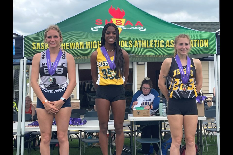 McLurg High School Grade 12 student Emma Egert left,  captured four provincial medals at SHSAA track and field event held June 2 and 3 in Saskatoon. 