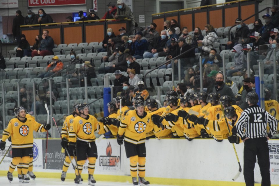 Estevan Bruins celebrate a goal