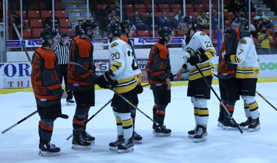 Estevan Bruins Yorkton Terriers handshake