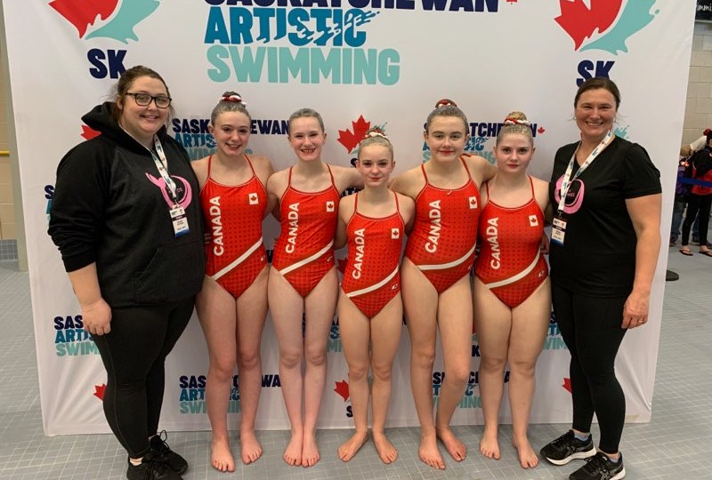 Members of the Mermaids youth team are, from left, coach Kelsey Patoma, Rowan Shier, Sierra Mantei, Isabelle Pyra, Mahaley Fonstad, Sarah Pyra and coach Amber Mantei .