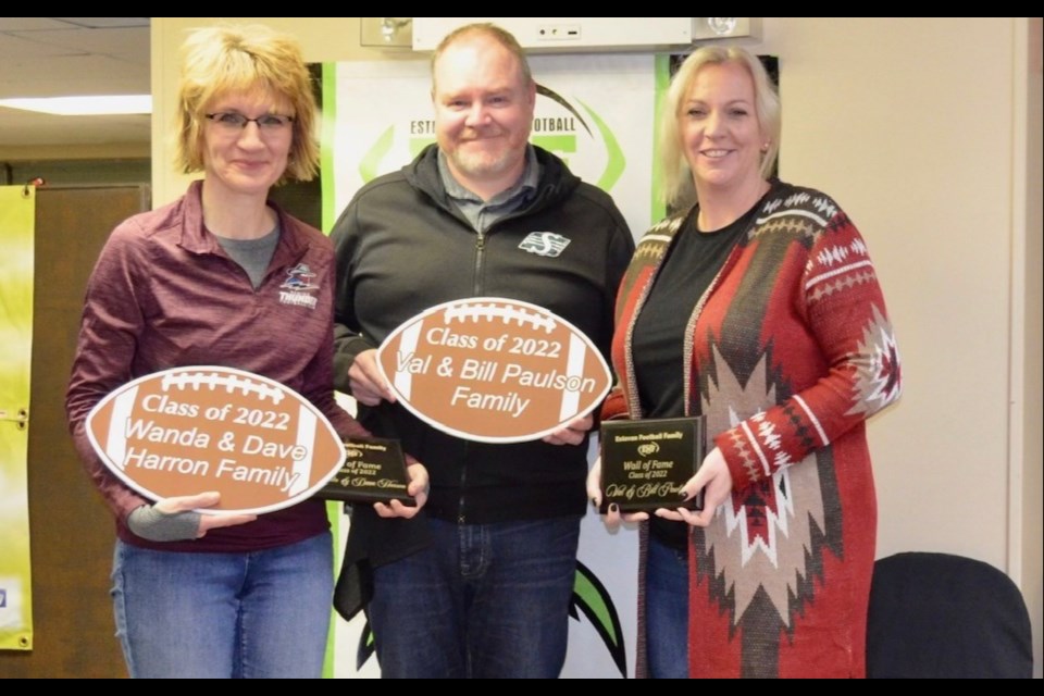 From left, Wanda Harron, Bill Paulson and Val Paulson joined minor football's Wall of Fame. Missing is Dave Harron