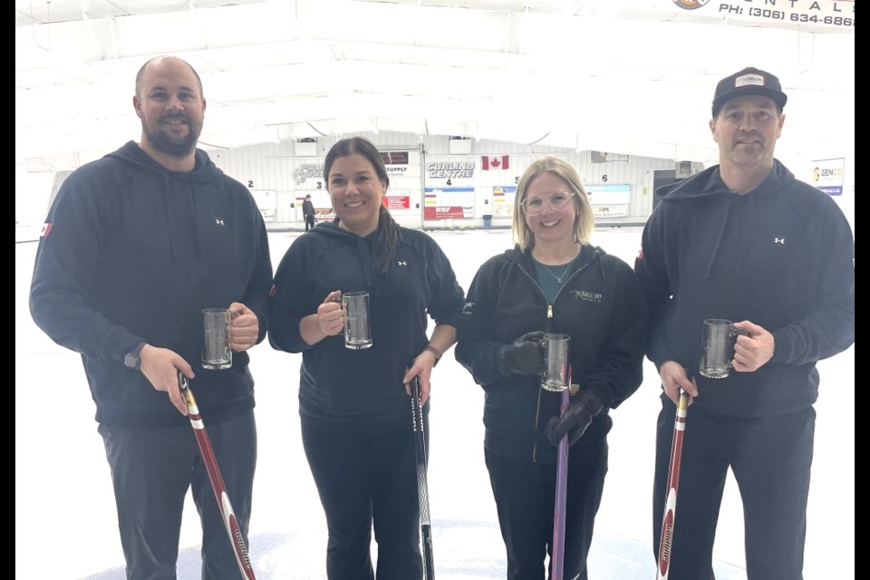 Cory Purves, Lindsay Huish, Cassie Carriere and Darin Trimble won the A event at the Estevan OTS bonspiel. 