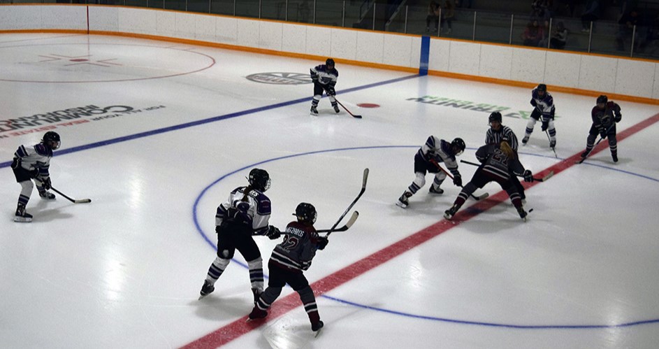 The first hockey game of the season at the Canora Civic Centre was a Sask Female Hockey League U15 faceoff between the Parkland Prairie Ice (white jerseys) and the visiting Canalta Borderland Badgers, resulting in a hard-fought 2-2 tie. 