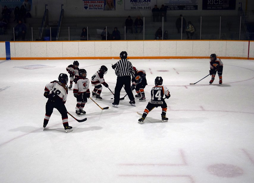 The Canora U9 Cobras faced off against the Yorkton Thorsness Terriers during the eight-team tournament held at the Canora Civic Centre on Dec. 2.