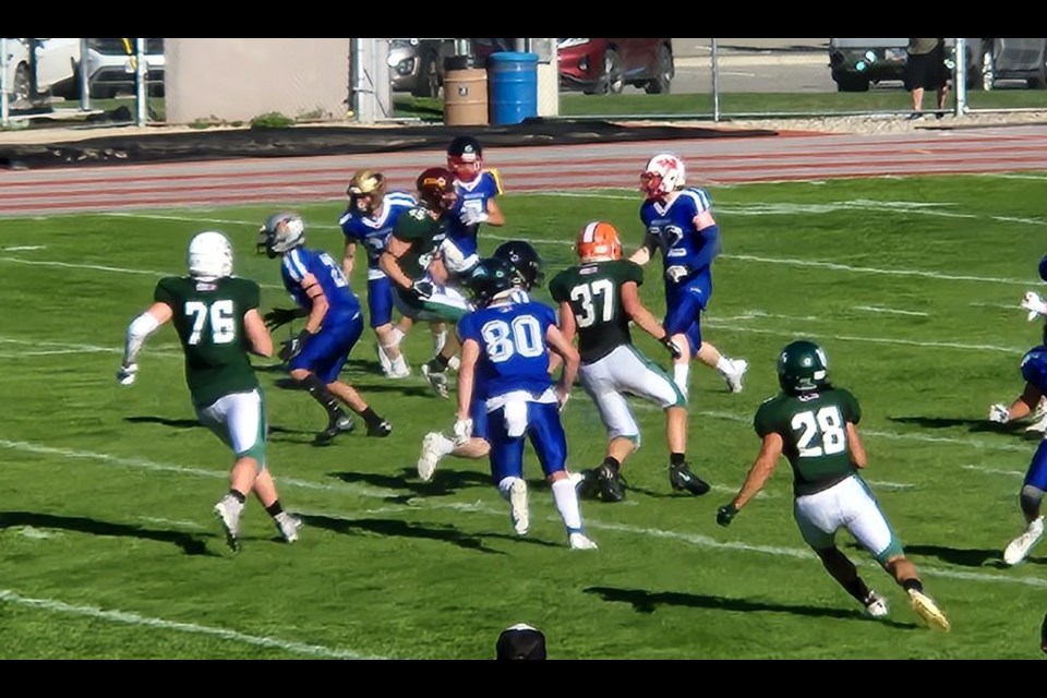 Linebacker Joey Palagian of Canora (No. 37), playing for Team Saskatchewan, pursued the ball carrier during action at the Football Canada U18 2022 Canada Cup in Kelowna, B.C. Saskatchewan won the tournament championship with a 13 to 1 win over Alberta in the final game on July 17.