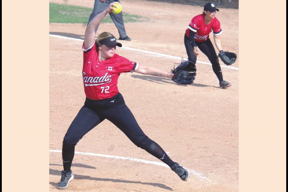 Jorde Chartrand is a pitcher for Team Canada at the World Softball Championships, running July 9-13 at Birmingham, Ala.