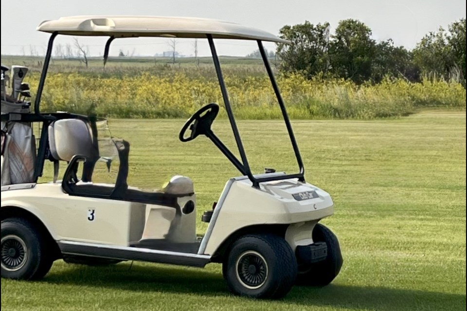 One of the carts stolen from the Lampman Golf Course.
