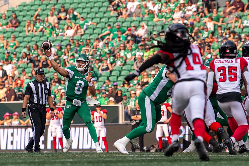 Mason Fine got his first win as starter for the Saskatchewan Roughriders against Ottawa Sunday, Aug. 6.