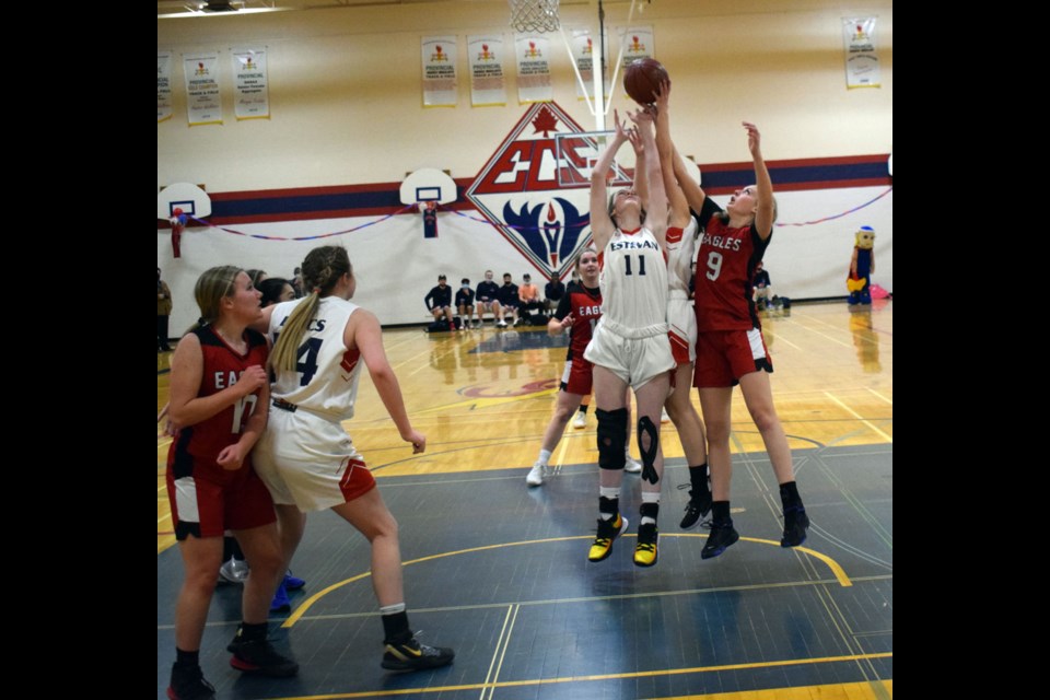 The Estevan Comprehensive School Elecs faced the Weyburn Comprehensive School Eagles in the McLeod Series in Estevan in 2022.