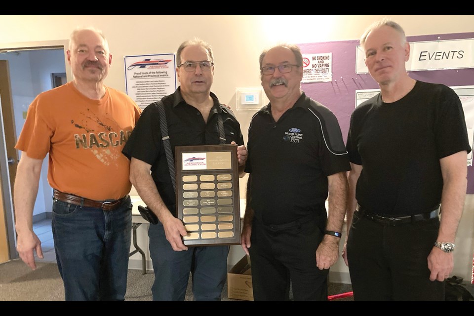 Assiniboia Curling club held their annual men’s bonspiel from March 24 to 26 with 22 teams participating. The A event (sponsored by Nelson GM) winners: lead Bob Desnoyers, skip Cliff Walters, third Gerry Weir, and second Jim Dickenson. 