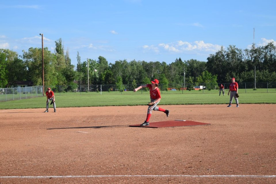 Briel Beblow, starting pitcher for the Canora U15 Reds, retired the first three hitters of the visiting Wadena Wildcats in order on June 22. Unfortunately, the Wildcats came back to record a one-run victory.