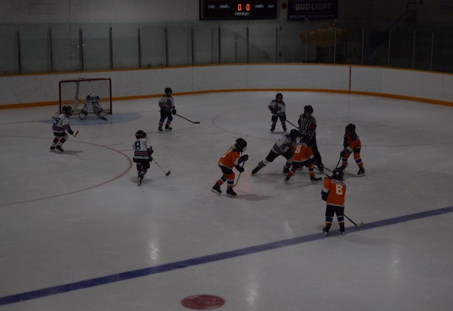 Minor Hockey Day in Canora kicked off with a U9 game between the Preeceville Pats (white jerseys) and the Norquay North Stars.