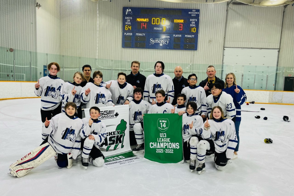 The Macklin U13 Mohawks won both league and provincial titles in 2021-22, going undefeated the entire season.
