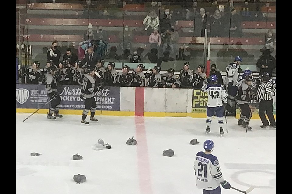 It took over half the game for the toques and mitts to be tossed following the goal of North Stars’ Emmett Wurst.