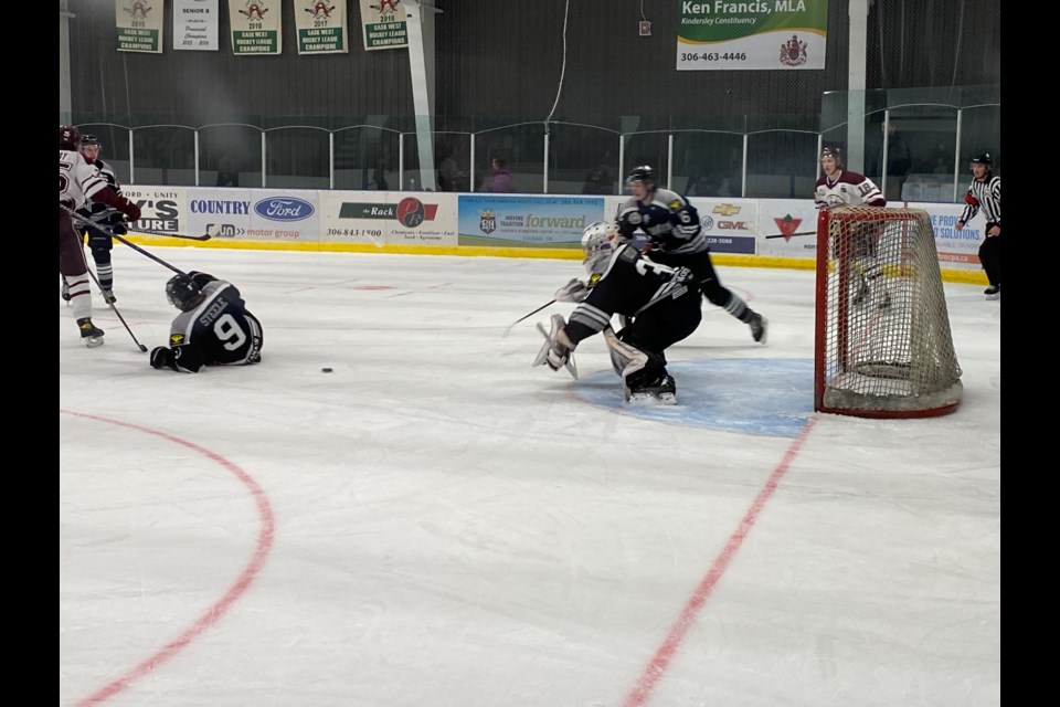 North Stars netminder Josh Kotai stole the show in the Nov. 18 SJHL matchup held at SaskCan arena in Wilkie, stopping 58 shots on net.