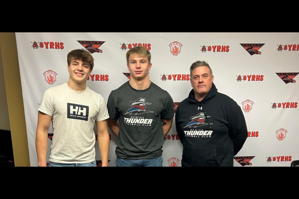 Owen Effa and Joey Palagian pictured here with Regina Thunder Coach  Matt Macaulay.