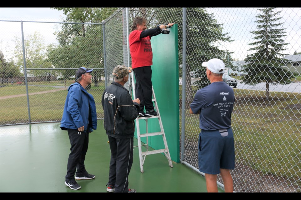 A new practice wall to help players work on their shots has been added to the pickleball courts at Knights of Columbus Park.