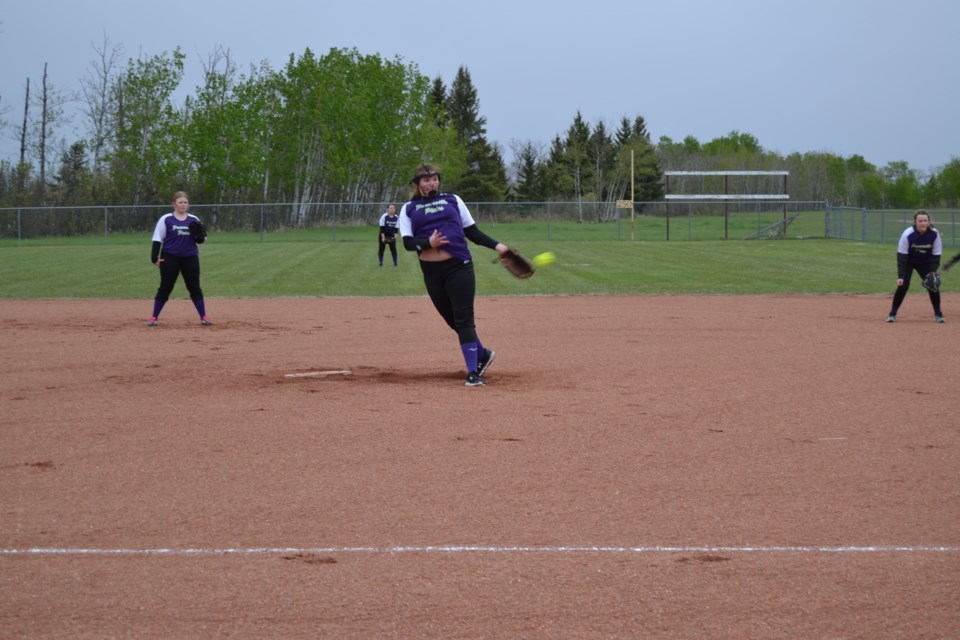 Sarah Masko was a force to be reckoned with as she pitched a great game for the Preeceville Pixie’s all-girl softball team. 