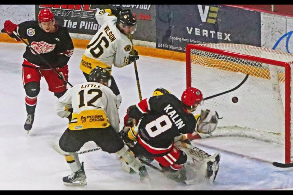 Red Wings forward Jakob Kalin tried his hardest to tie the game up late in the third period on this play vs Estevan on Monday night.