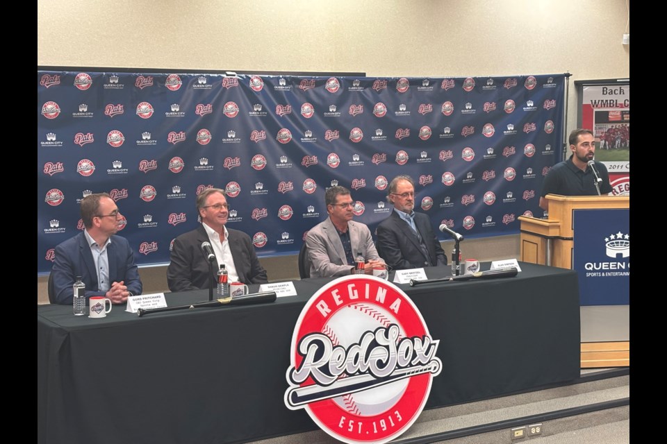 The scene at the announcement of the sale of the Regina Red Sox.