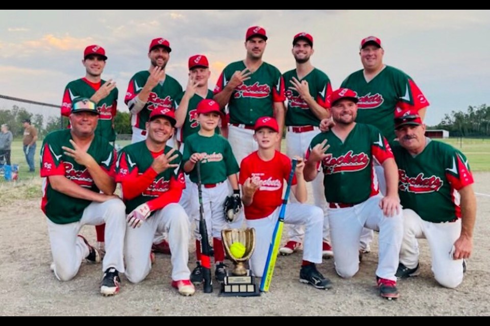 The three-time champion Rhein Rockets; ack row from left; Dalane Lamb, Rhett Reeve, Keanen Gynp, Evan Neibrandt, Adam Neibrandt, Dave Renkas. Front row from left; Aaron Rathgeber, Jason Smalley, Cal Smalley, Shaun Renkas, Grant Edgar, Terry Peppler.