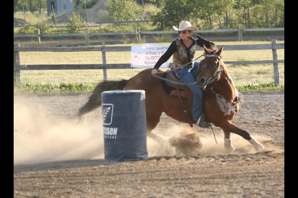 Jenna Salmond turns a barrel at the Invermay Fair Aug. 8, 2021.