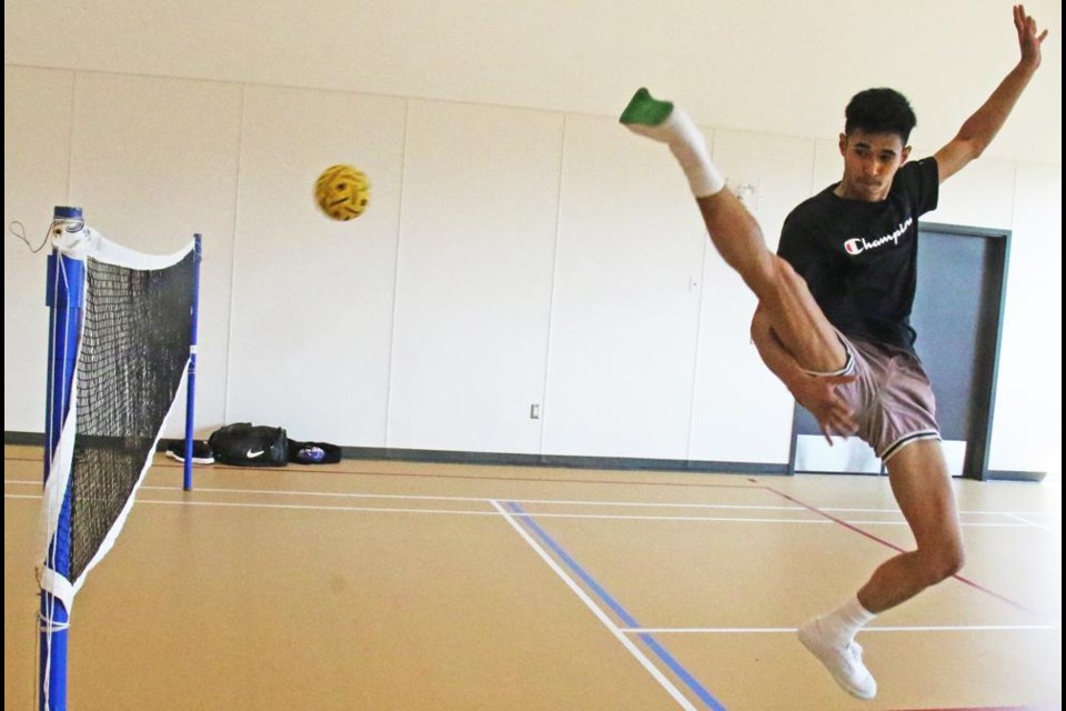 This sport from southeast Asia involves acrobat kicks as only the head or feet can be used to hit the ball, not the hands.