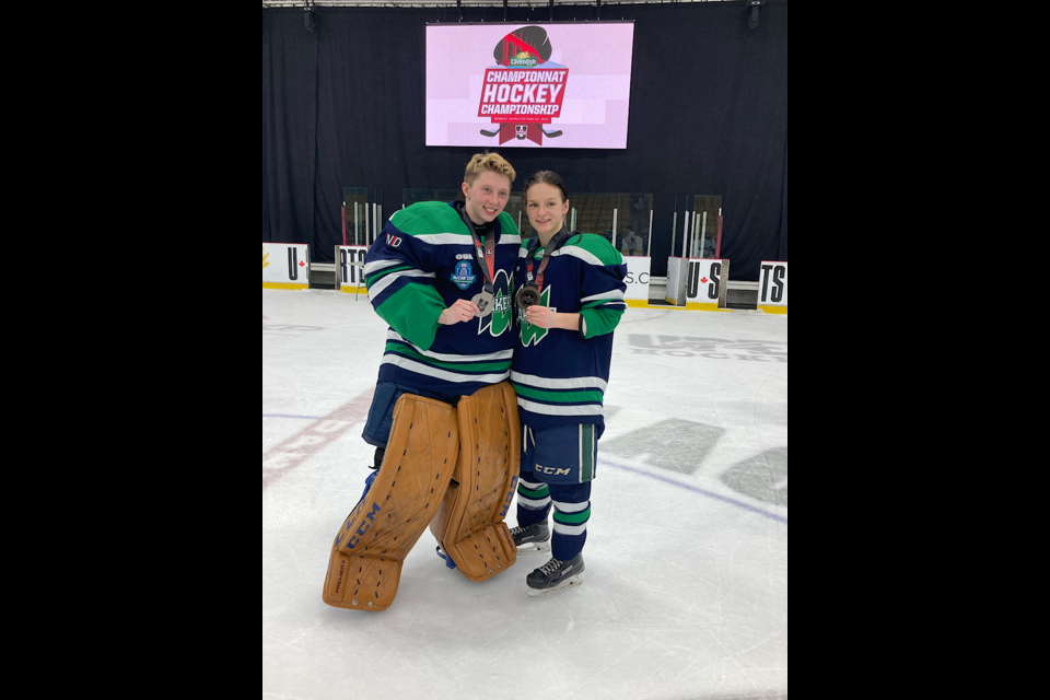 Chloe Marshall and Jetta Derenoski, both silver medalists with Nipissing Lakers.