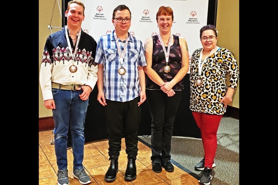 The Special O bowling team is comprised of Devon Jensen, Vernon Ernst, Leah Whitrow and Robin Stelter.